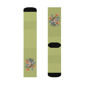 Floral Bouquet Sublimation Socks — Green Vintage Flower Crew Socks