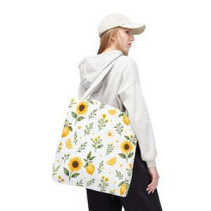 Sunflower & Lemon Pattern Tote Bag — Floral Summer Market Tote