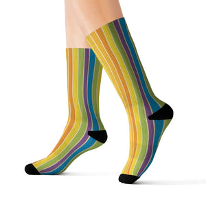Colorful Rainbow Stripe Cats Sublimation Socks