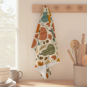 Hemmed fall kitchen towel from DipaliZ printed on one side