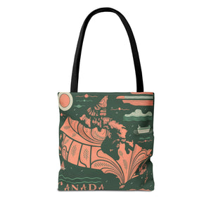 Canada Map, 100% Polyester, black cotton handles, AOP Tote Bag