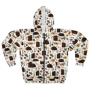 Candles, Gifts, Pinecones Pattern Zip Hoodie