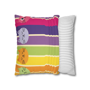 Rainbow Cat Stripe Pillowcase — Colorful Cute Cat Throw Pillow Cover
