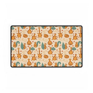Cute Orange Cat Pattern Desk Mat — Large Playful Mouse & Floral Gaming/Office Desk Pad