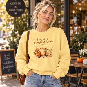 Pumpkin Spice Powered Sweatshirt — Cozy Fall Coffee Crewneck