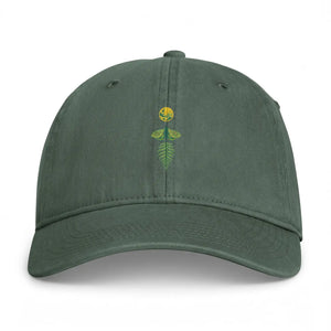 DipaliZ sunflower embroidered cap offered in Black and Moss washed twill