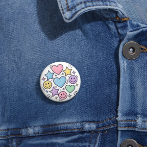 Smiley Heart Stars Pin Button — Cute Pastel Enamel-Look Badge
