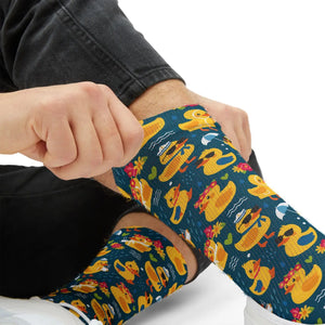 Rubber Duck Pattern Socks — Cute Yellow Duck Sublimation Crew Socks