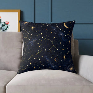 Celestial Constellation Square Pillow — Starry Night Moon & Constellations Throw Pillow