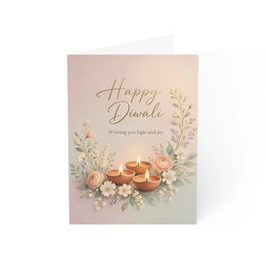 Happy diwali greeting card with floral diyas – festival of lights wishes - cards