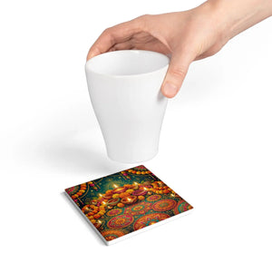 Diwali festival ceramic coaster – colorful rangoli and diya design - coasters