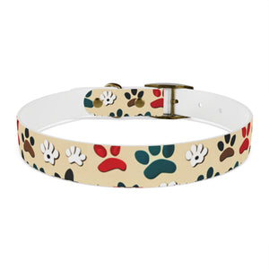 Paw Print Dog Collar — Colorful Red, Teal & Brown Paw Pattern