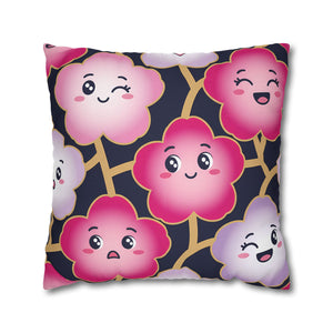 Kawaii Pink Blossom Pillowcase — Cute Floral Decorative Throw Pillow