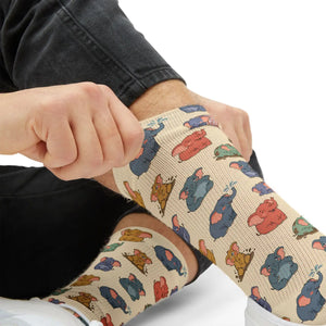 Cute Pastel Bear Pattern Sublimation Socks — Cozy Novelty Crew Socks for Women & Men