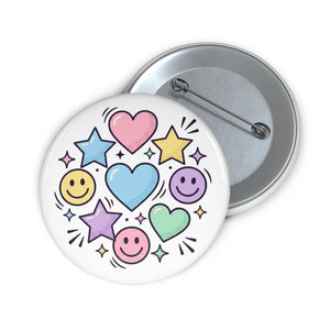 Smiley Heart Stars Pin Button — Cute Pastel Enamel-Look Badge