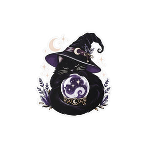 Mystical witch cat crystal ball kiss-cut vinyl decal - home decor decals