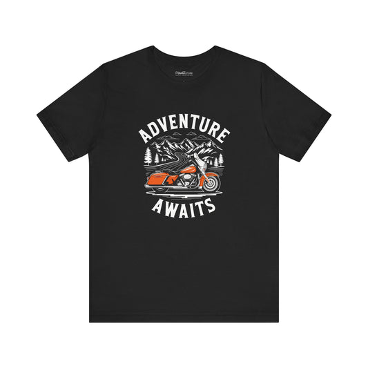 Adventure Awaits, Motorcycle, Unisex Jersey Short Sleeve Tee