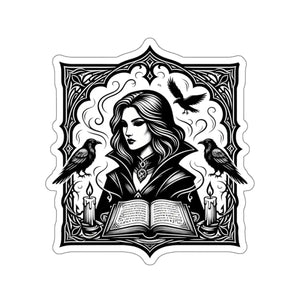 4 inch size of the DipaliZ witch with ravens vinyl decal