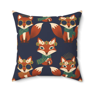 Whimsical Fox Pattern Throw Pillow — Cute Woodland Decorative Cushion