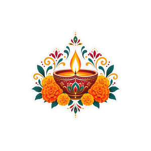 Diwali diya and marigold floral kiss-cut vinyl decal - home decor decals