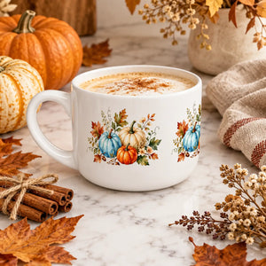Autumn pumpkin bouquet ceramic latte mug by DipaliZ