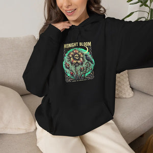 Midnight bloom floral skull hoodie - hoodies
