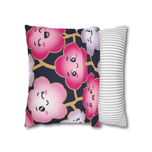 Kawaii Pink Blossom Pillowcase — Cute Floral Decorative Throw Pillow