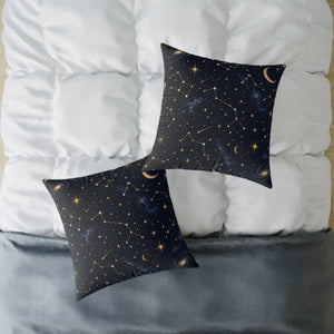 Celestial Constellation Square Pillow — Starry Night Moon & Constellations Throw Pillow