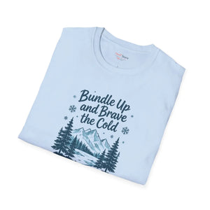 Bundle Up and Brave the Cold T-Shirt — Winter Mountain Pine Graphic Tee