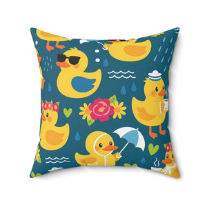 Rubber Duck Pattern Decorative Pillow — Cute Yellow Ducks on Teal