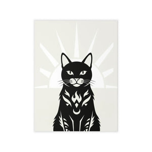 Seated black cat against a rising sun on a DipaliZ wall decal