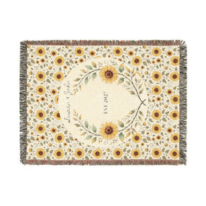Personalized, Sunflower & Midnight Floral Woven Throw Blanket
