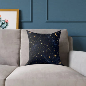 Celestial Constellation Square Pillow — Starry Night Moon & Constellations Throw Pillow