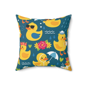 Rubber Duck Pattern Decorative Pillow — Cute Yellow Ducks on Teal