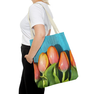 Tulips on blue tote bag - bags