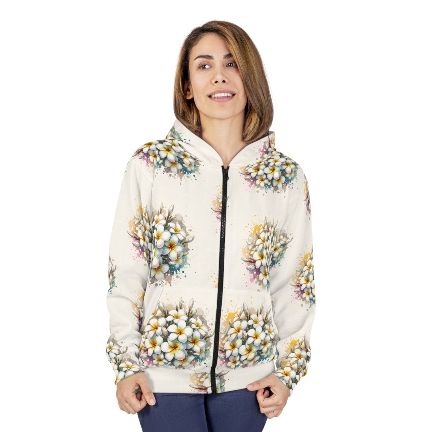 Unisex Frangipani Flower Zip Hoodie Cozy Up in Style