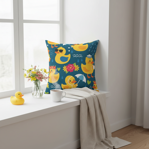 Rubber Duck Pattern Decorative Pillow — Cute Yellow Ducks on Teal