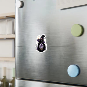 Mystical witch cat crystal ball kiss-cut vinyl decal - home decor decals