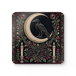 Moon Raven Cork Coaster Set — Gothic Floral Drink Coasters