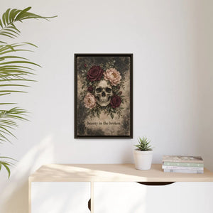 Beauty in the broken skull and floral framed canvas wall art - printable