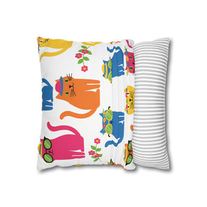 Colorful Cat Pattern Square Pillow Cover — Cute Sunglasses Cats Decorative Throw Pillowcase