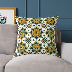 Green and Gold Geometric Floral Accent Pillow