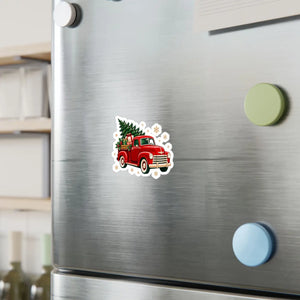 Vintage red christmas truck kiss-cut vinyl decal - home decor decals
