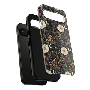 Mystic Night Floral Phone Case — Moon, Moths & Mushroom Pattern Tough Case