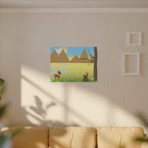 A scenery with a Squirrel and a Deer , Matte Canvas, Stretched, 0.75"