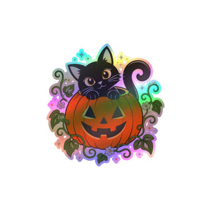 Halloween black cat pumpkin kiss-cut vinyl decal - home decor decals
