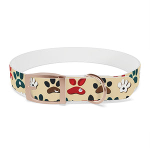 Paw Print Dog Collar — Colorful Red, Teal & Brown Paw Pattern
