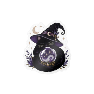 Mystical witch cat crystal ball kiss-cut vinyl decal - home decor decals