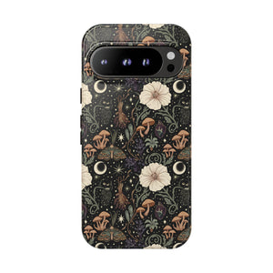 Mystic Night Floral Phone Case — Moon, Moths & Mushroom Pattern Tough Case