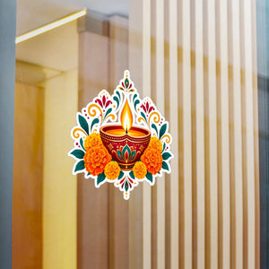 Diwali diya and marigold floral kiss-cut vinyl decal - home decor decals
